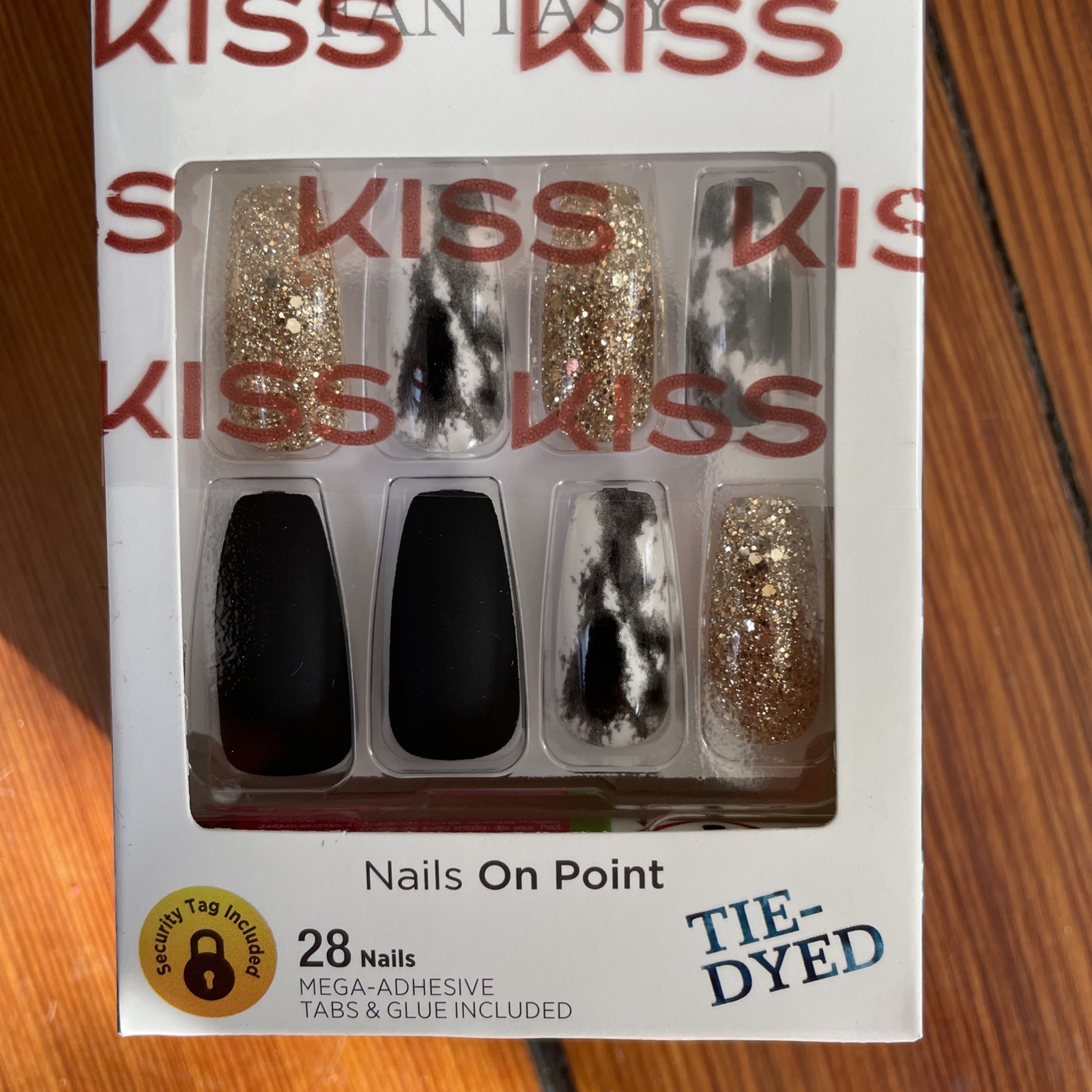 😍 4 NEW PACKS LOT – KISS Voguish Fantasy GEL Nails – Long TIE-DYE GOLD BLACK 😍