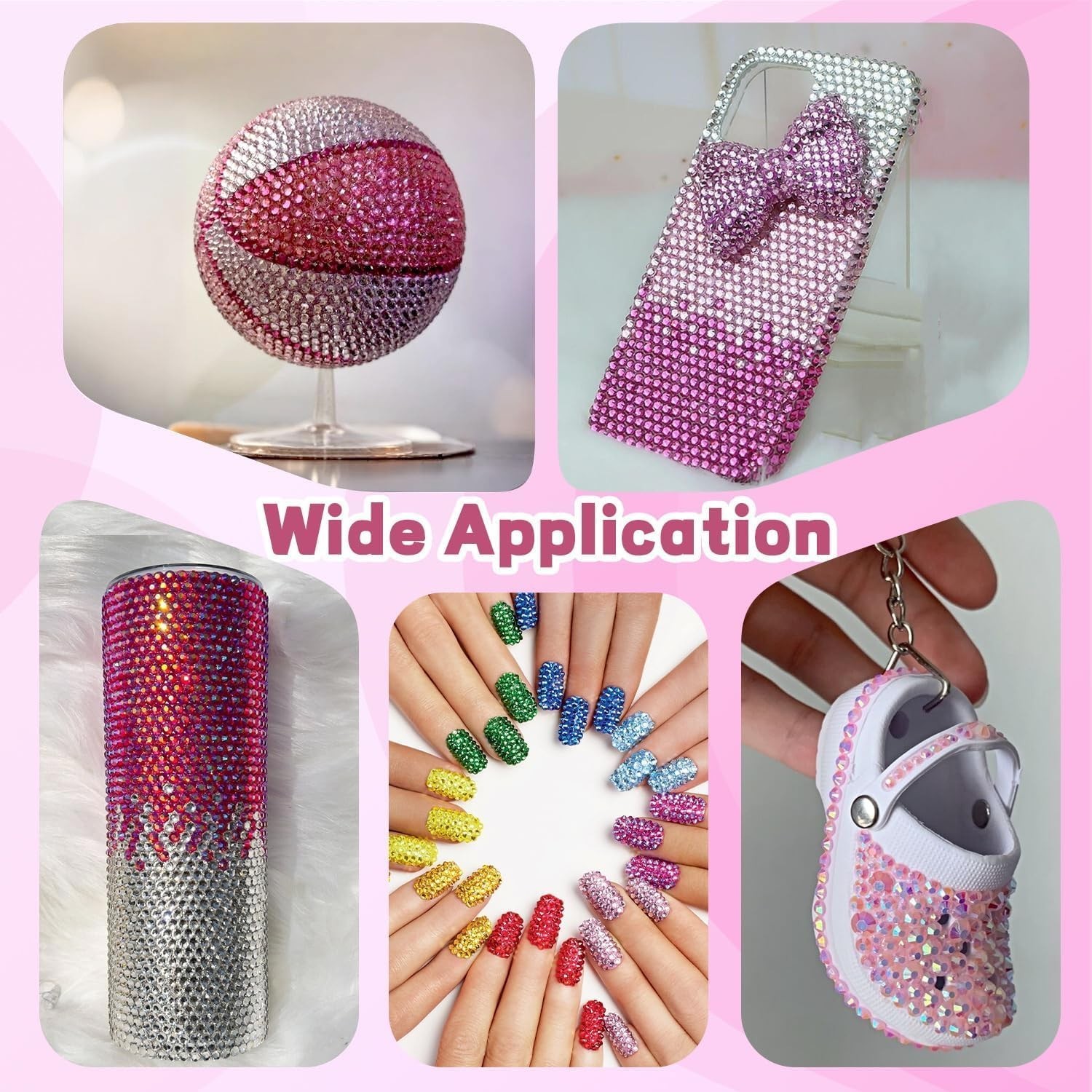 Pink Rhinestones 20000Pcs Bedazzling Kit with Jewelry Glue Resin Flatback Gems