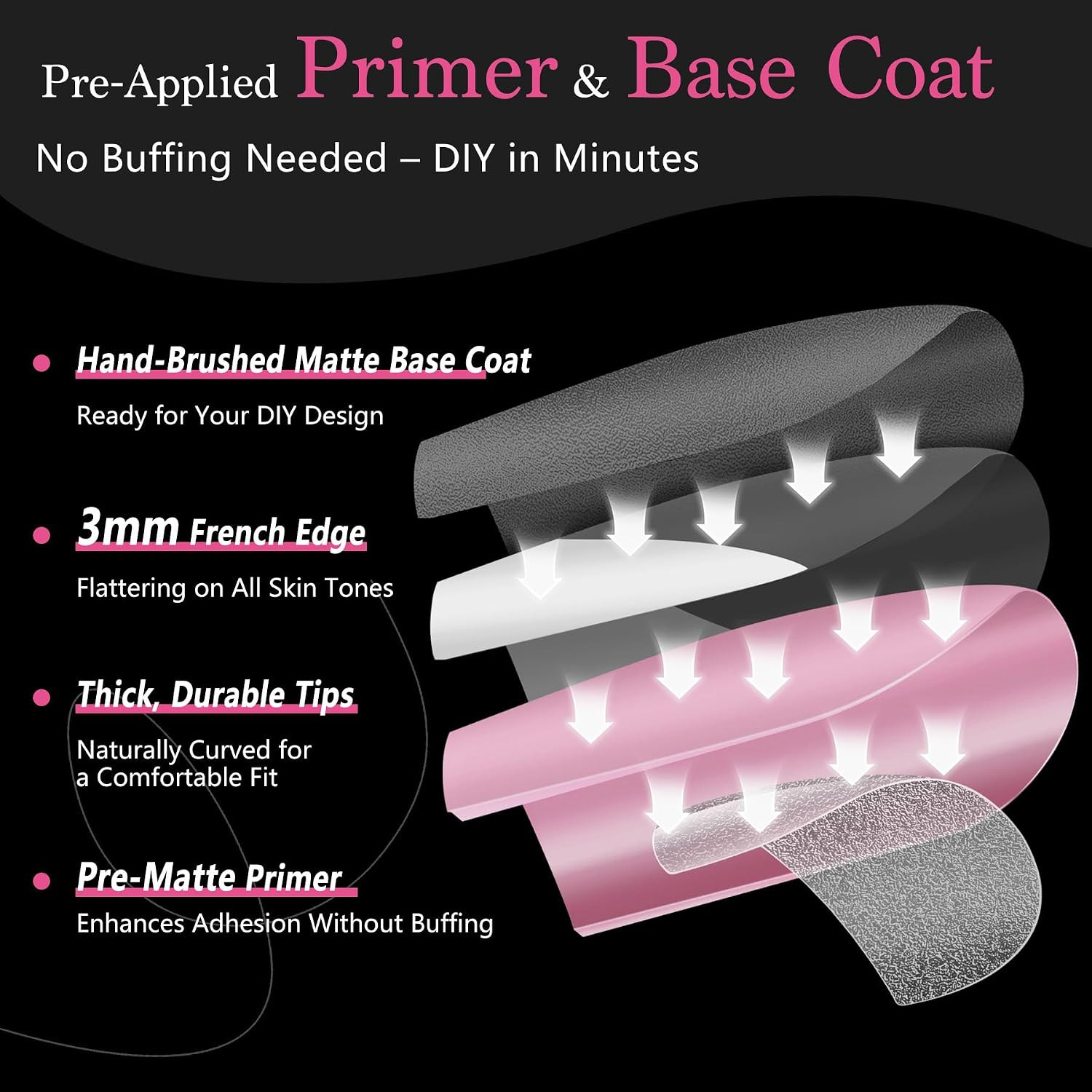 French Tips Press on Nails – 150Pcs Deep Pink Short Square Soft Gel Nail Tips Pr