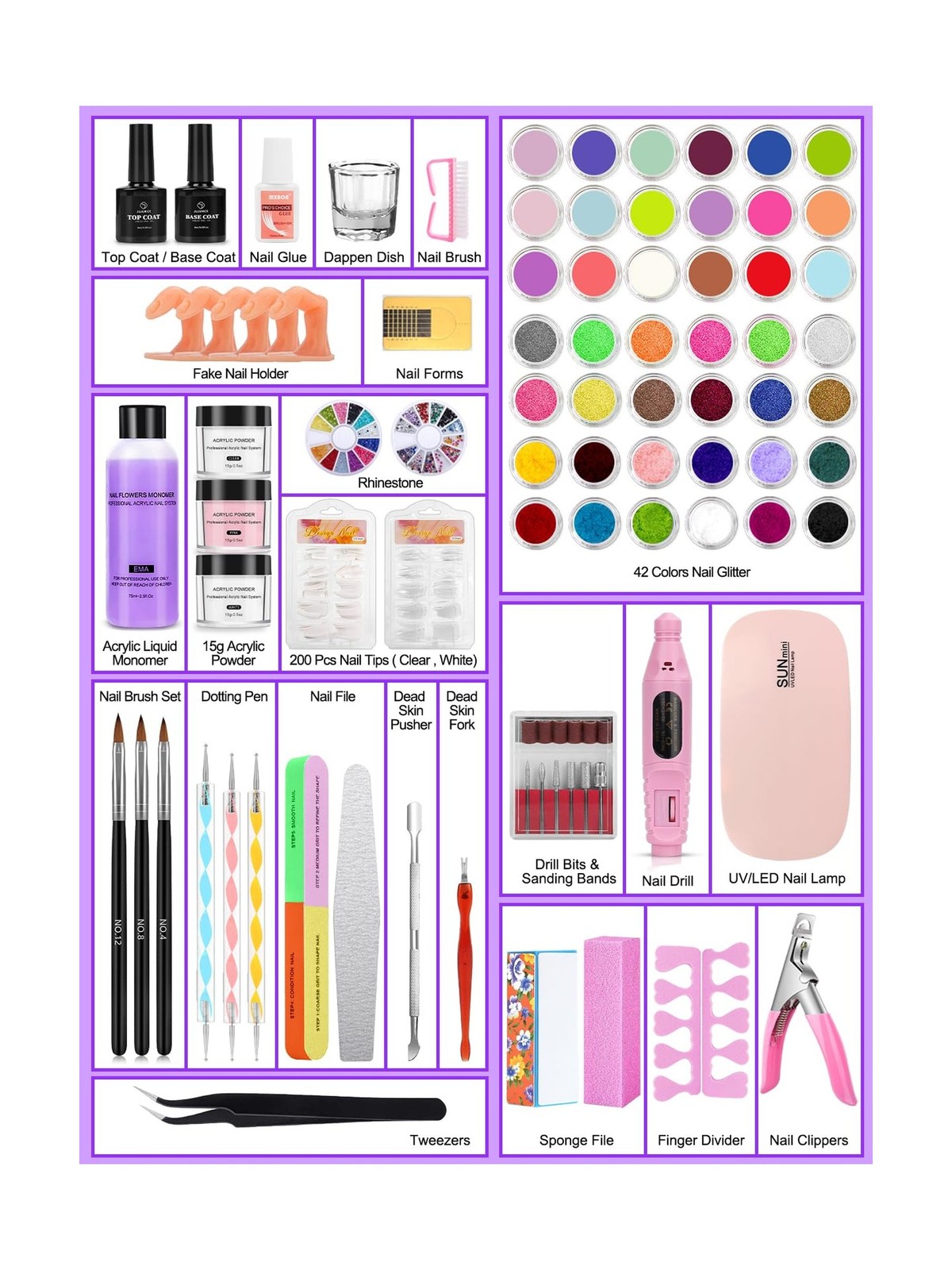 Professional Acrylic Nail Kit for Beginners – 42 Colors Glitter Pow… Fast Ship