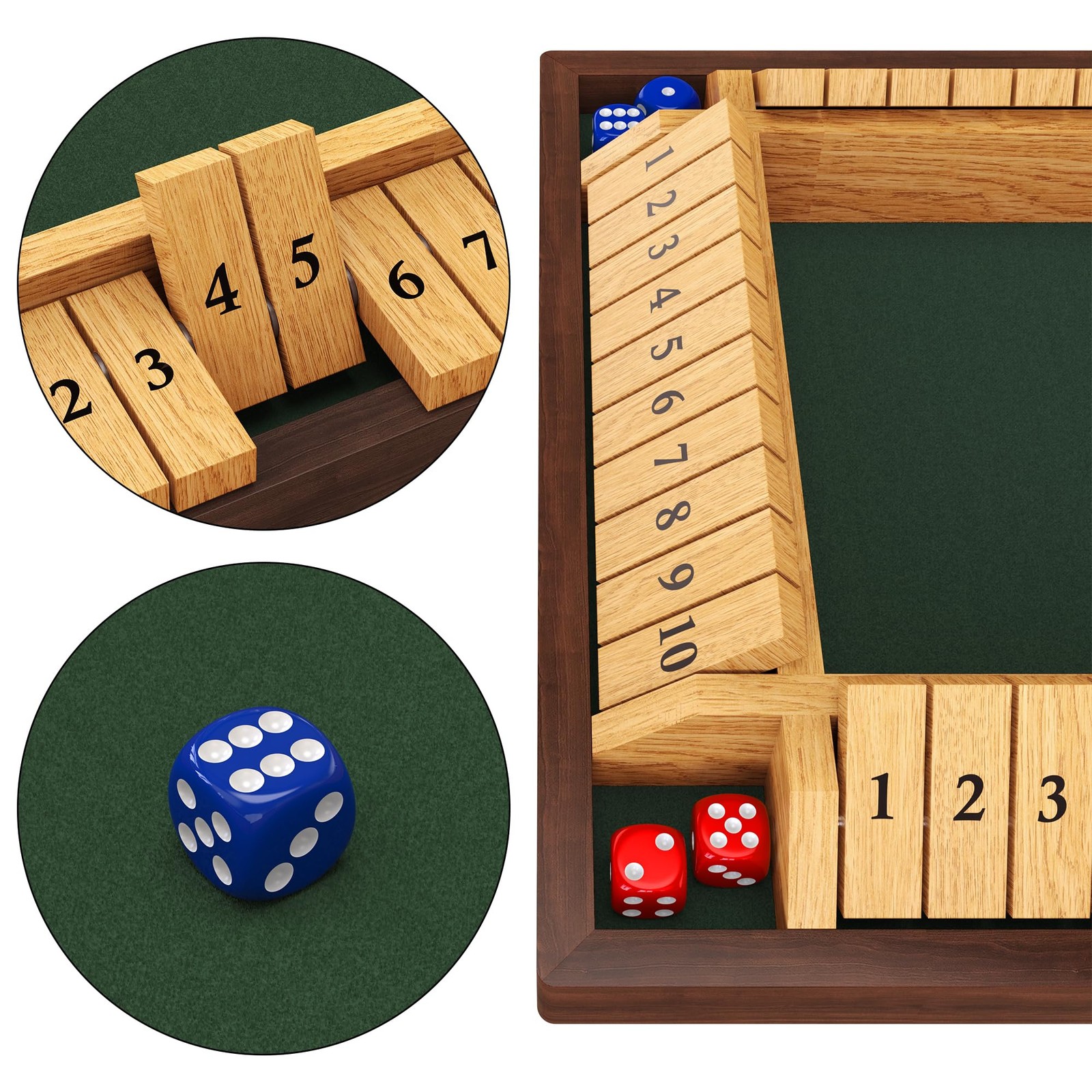 CANYAVE Shut The Box Game, 4 Player Wooden Board Game Dice 12 inches