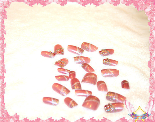 Starsire Pink Rhinestone Cute Japan Acrylic Fake 24 3D Shiny Full Nails NEW