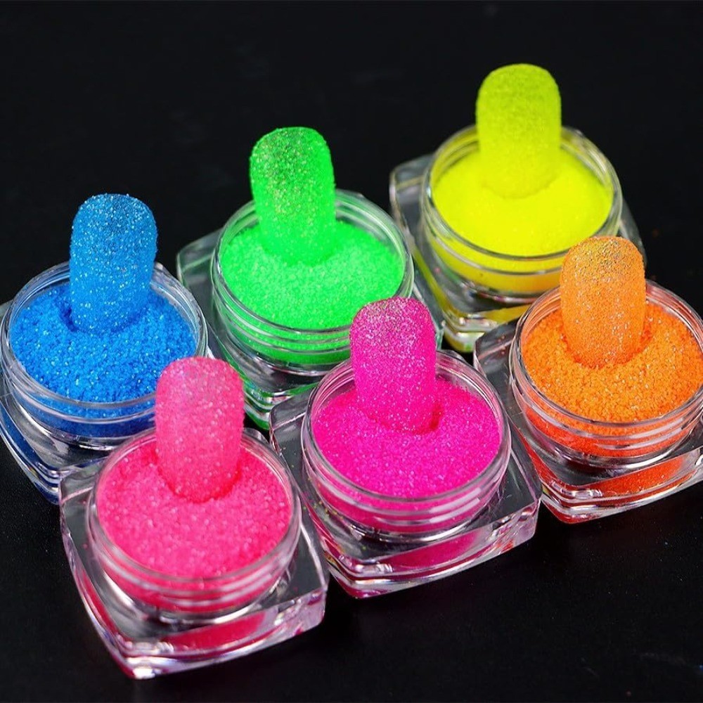 6 Boxes Neon UV Fluorescent Iridescent Pigment Powder for Nail Art Glow in Dark