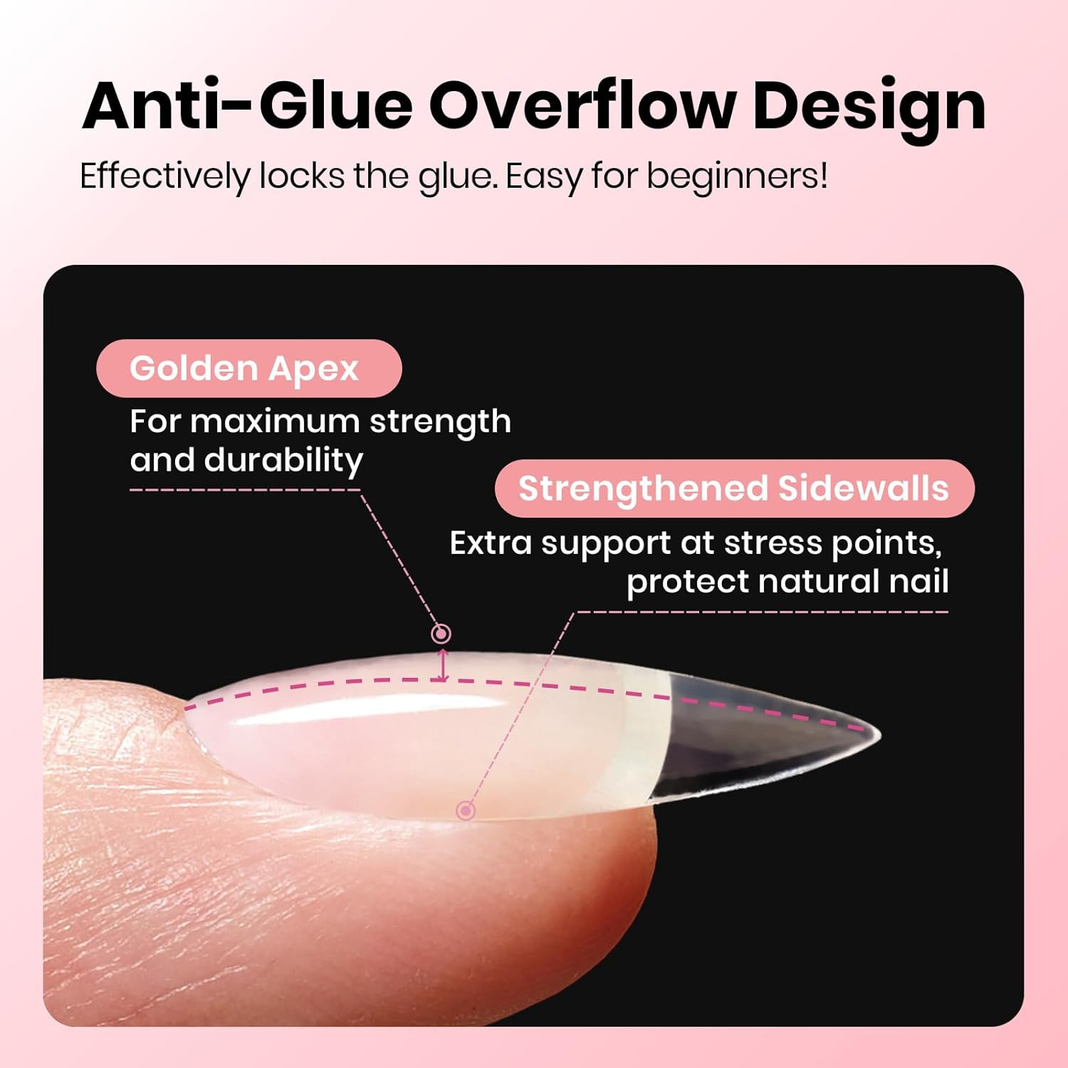 Beetles Gel Nail Tips Curve-Ex – Almond Medium, 320Pcs 16 Sizes, Etch-X Half Mat