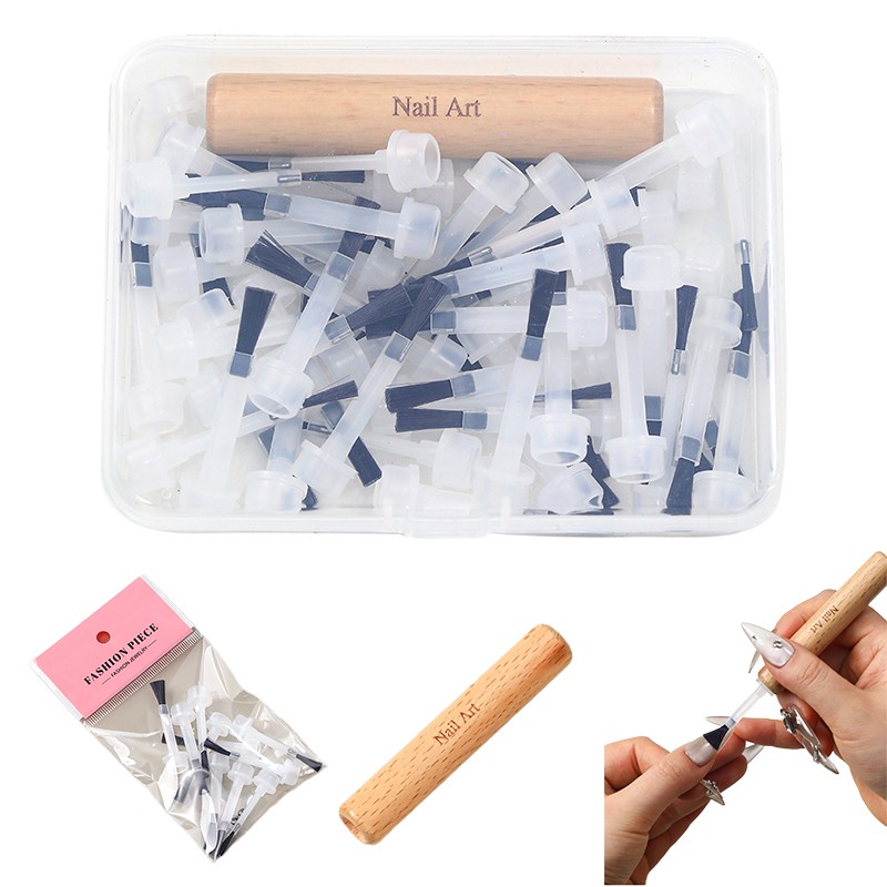 Double-Ended Solid Wood Pole With Nail Polish Replacement Plastic Brush