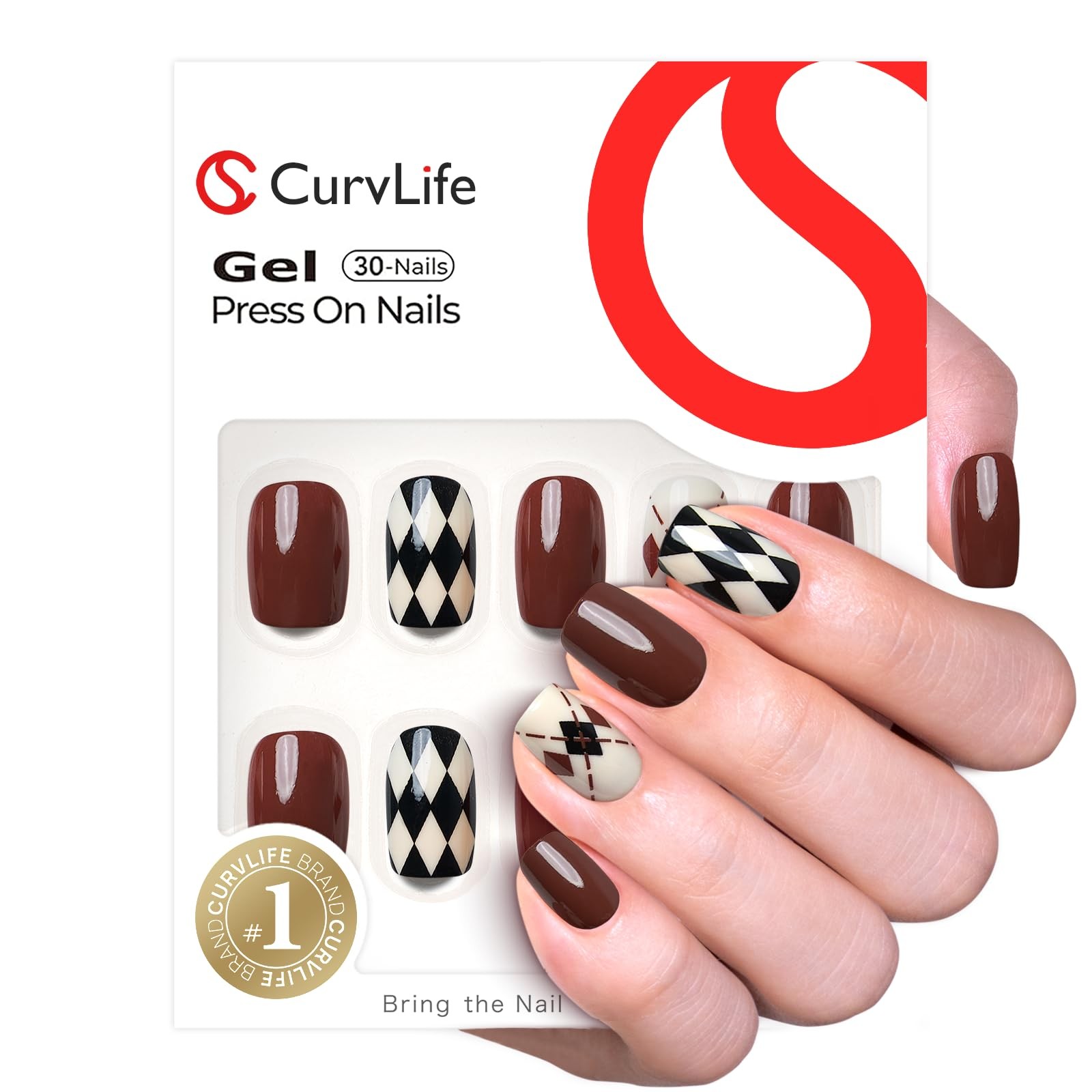 CurvLife Soft Gel Square Press On Nails Short, Long-Lasting Reusable Geometri…