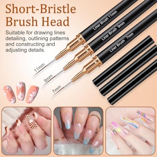 7PCS Metallic Nail Art Brushes Set, 7/9/11/15/25mm Liner Brush For Nails Gel,