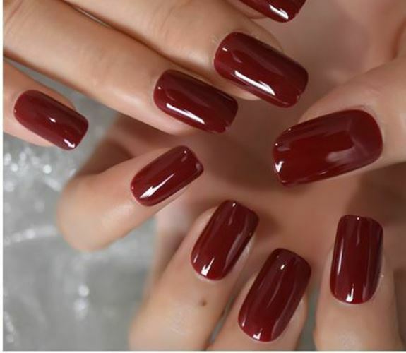 Shiny Dark Red Short Squoval Shaped Press on Nails