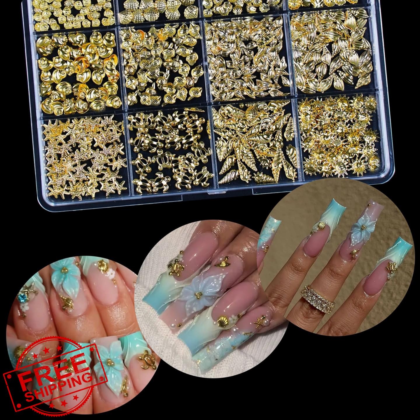 Tephrent 3D Metal Ocean Nail Charms