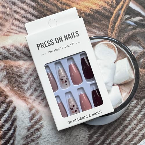 24pcs Coffin Press on Nails Medium Heart False Nails style23-red heart