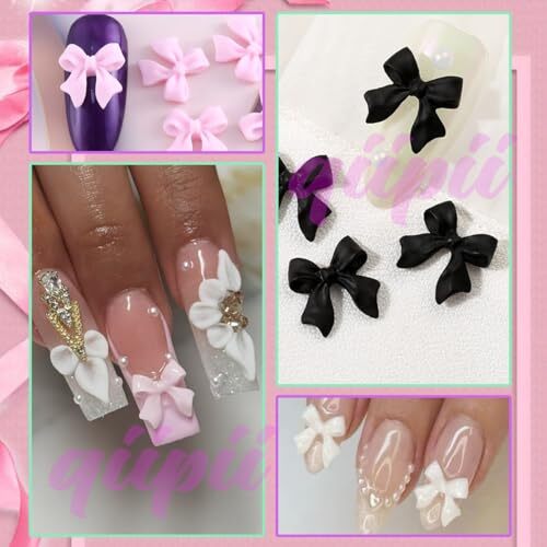 5 Styles Bow Nail Charms 3D Sky Blue Creamy White Red Grey Mix Bows-Color(B)