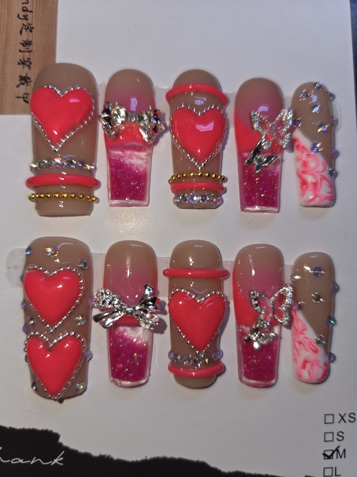 Press On Nails Handmade Medium Hot Pink Medium Y2k BangleBracelet Water Aquanail