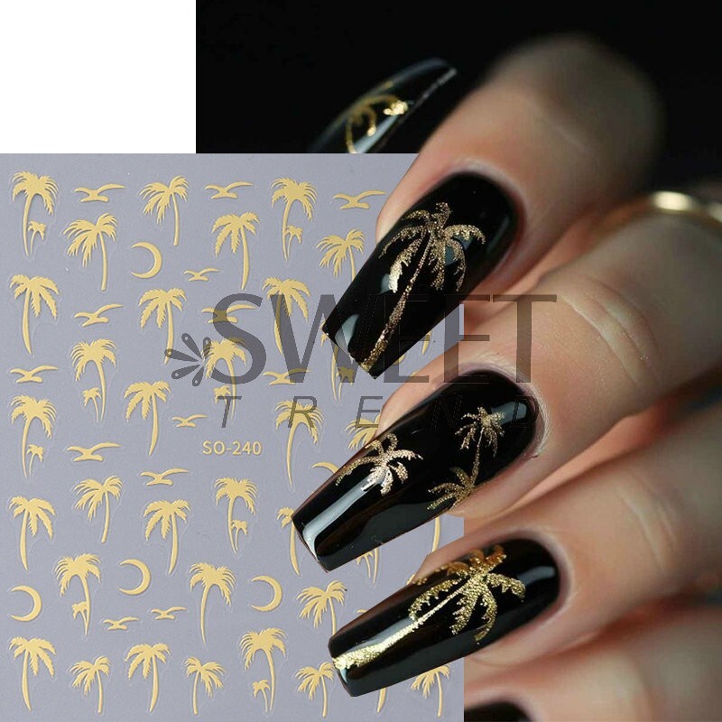 4Sheets Summer Beach Nail Art Stickers Palm Coconut Tree Birds Moon SO240 NH28