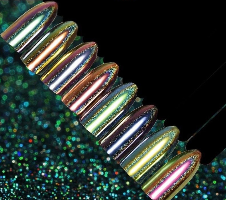 NEW CHAMELEON PEACOCK 12 colours HOLOGRAPHIC Nail Art Powder Nails Mirror Chrome