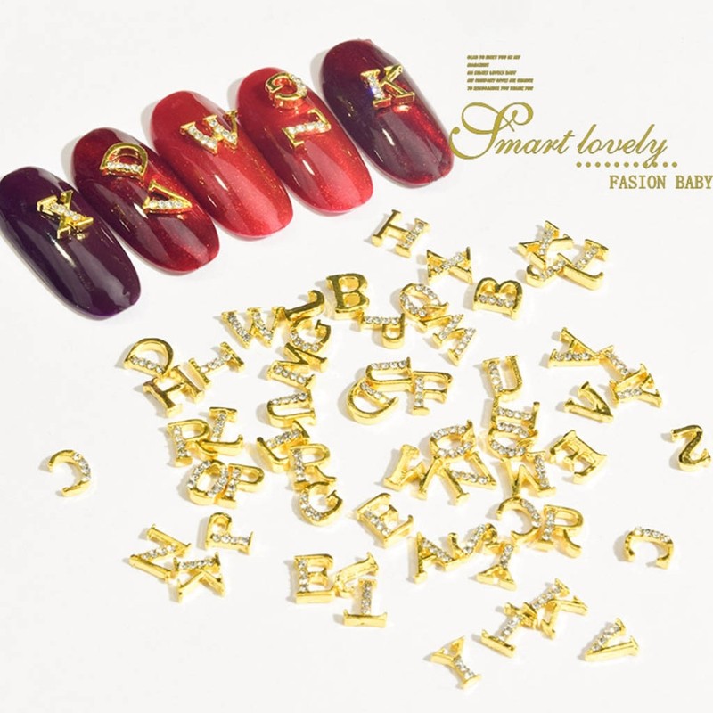 3D Metal Nail Gold Capital English Letters for Rhinestone A-Z 26Pcs Nail art Dec
