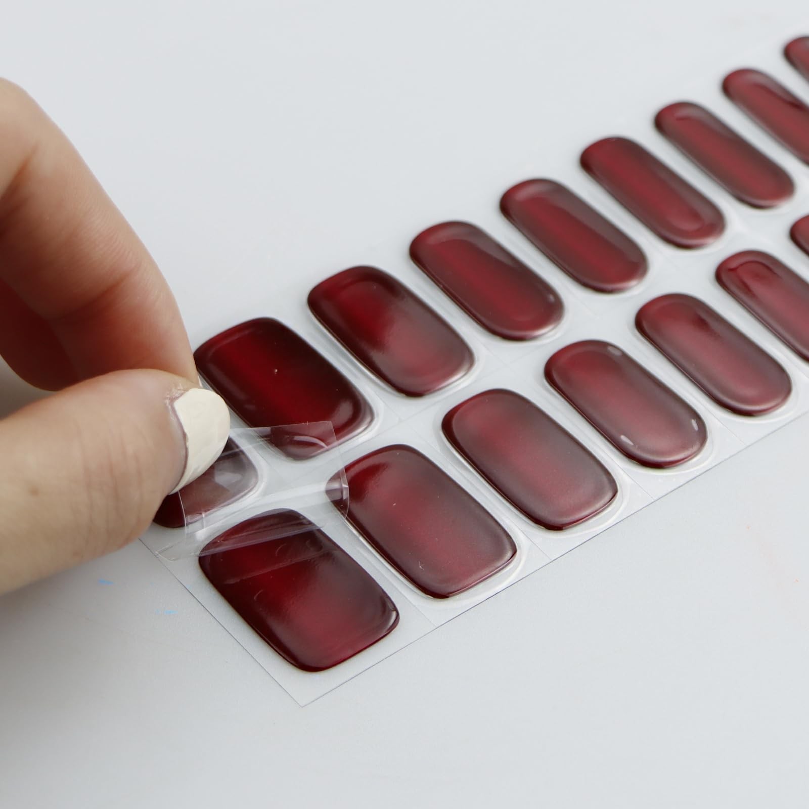 JMEOWIO Gel Nail Stickers Cat Eyes Red Semi Cured