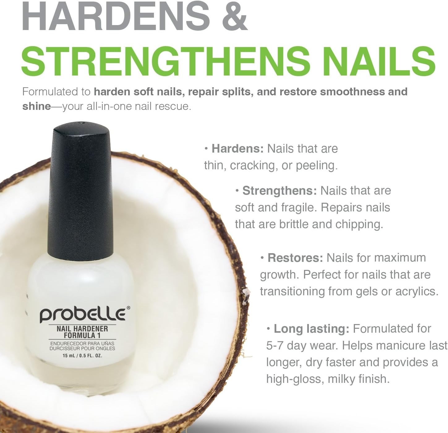 Probelle Nail Hardener Formula 1 – Repair Damaged Nails, Extra Strong Nail Growt