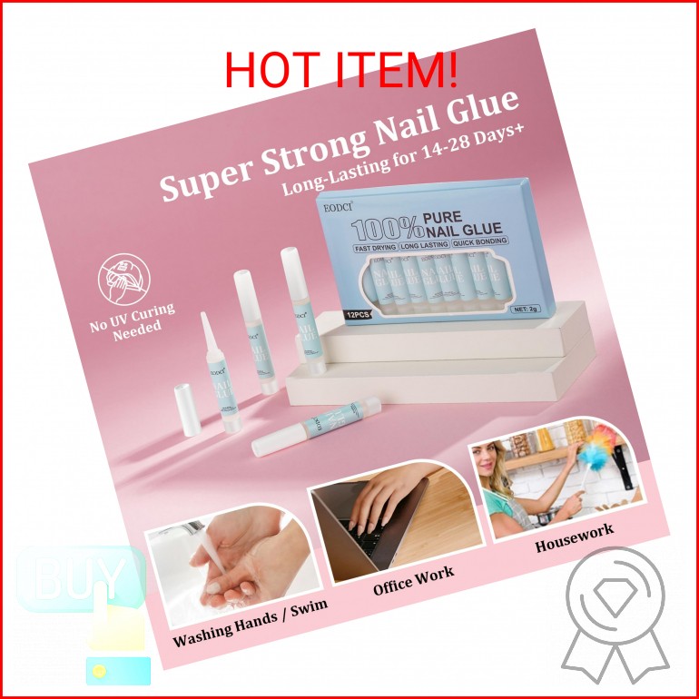 EODCI 12pcs Nail Glue Super Strong for Acrylic Nails Press on Nails Professional