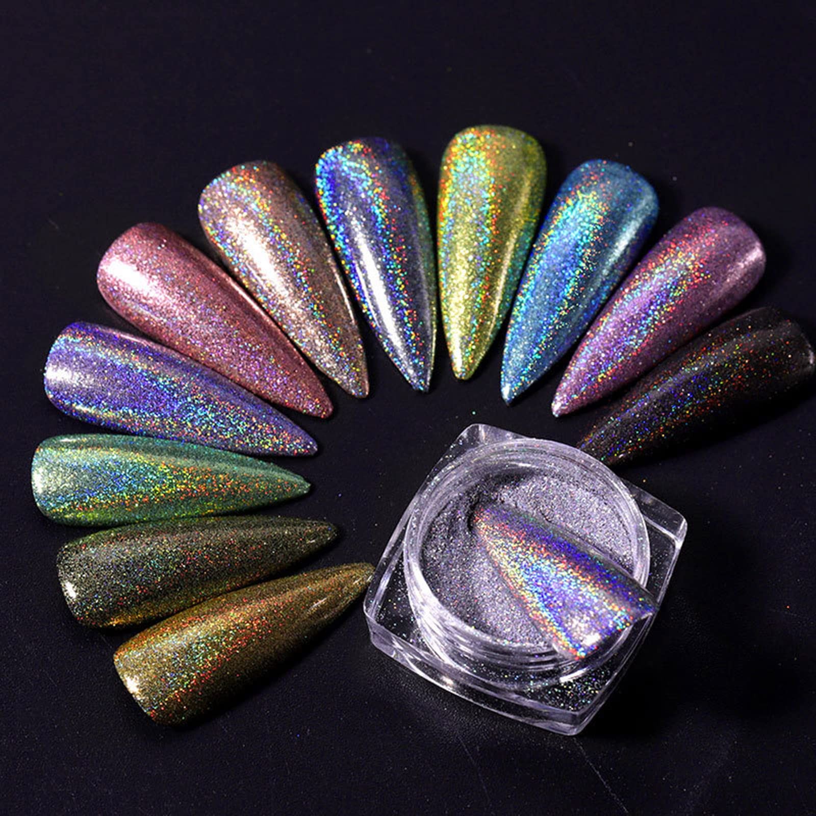 RsoeFlower 12 Color Nail Glitter Powder, Gold Sliver Metallic Nail Dust, Holo…