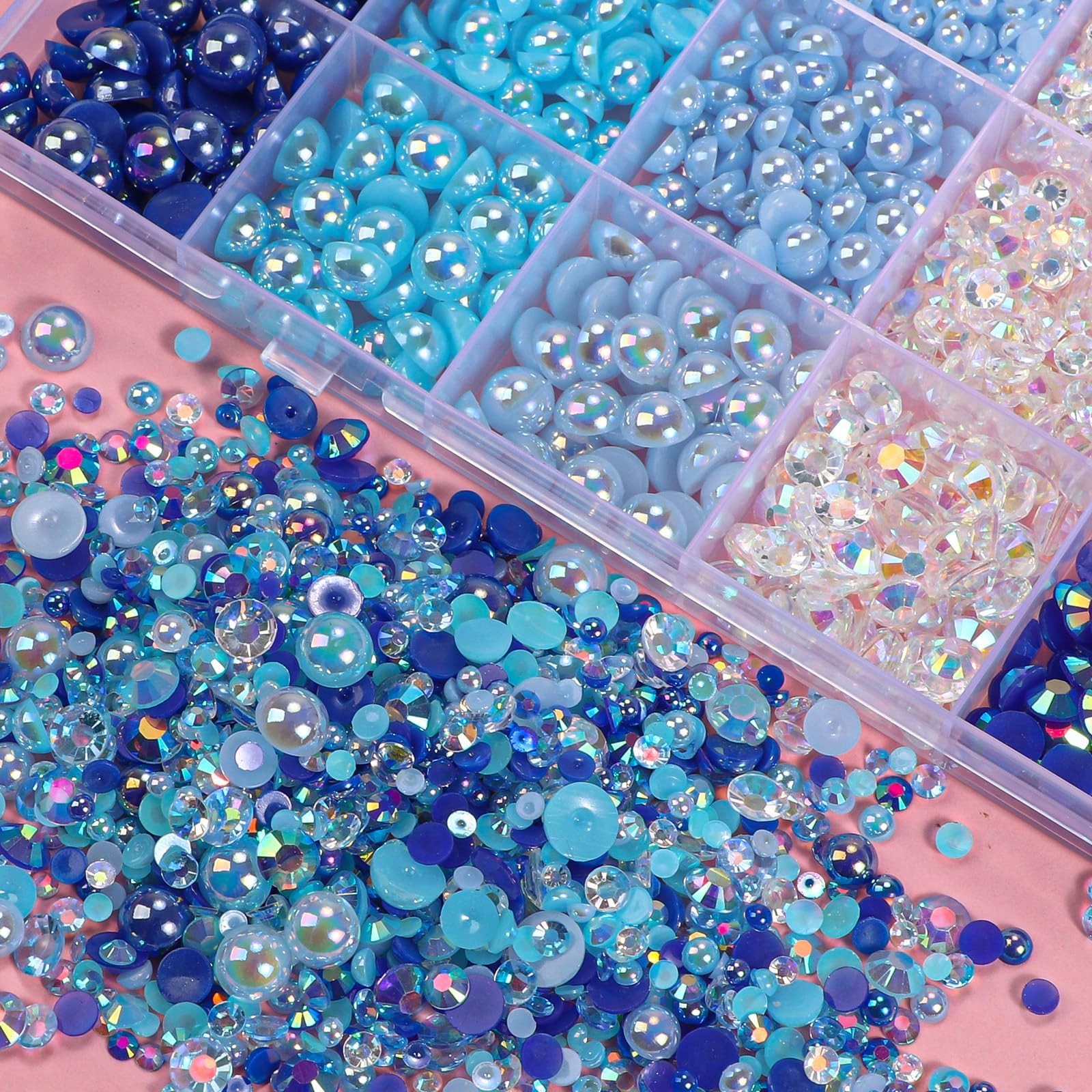 22000 Pcs Blue Flatback Pearls and Rhinestones Bedazzling Kit, Resin Rhinesto…