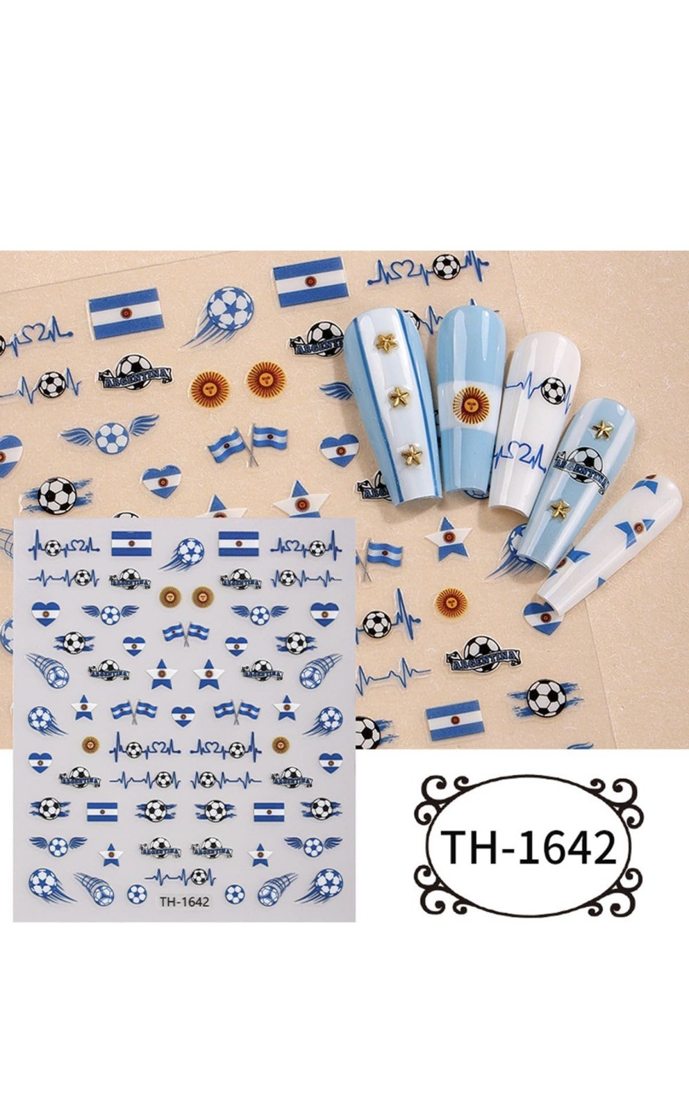 12 Sheets Soccer Nail Stickers, Self-Adhesive Soccer Ball & National Flag Nail A