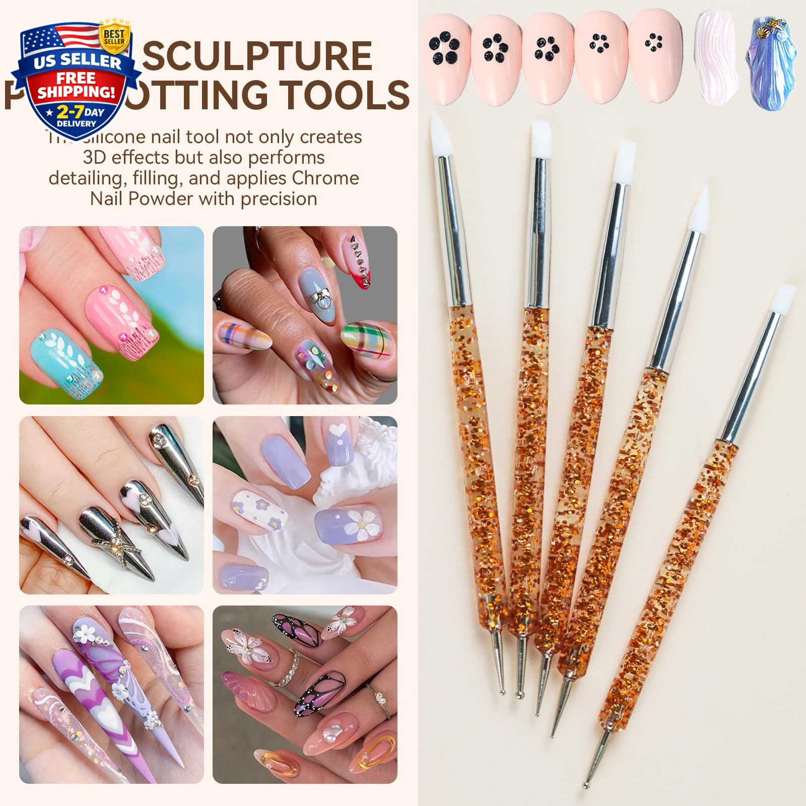 18 PCS Nail Art Brushes Set for Painting Practice Design Medium Amber Colors