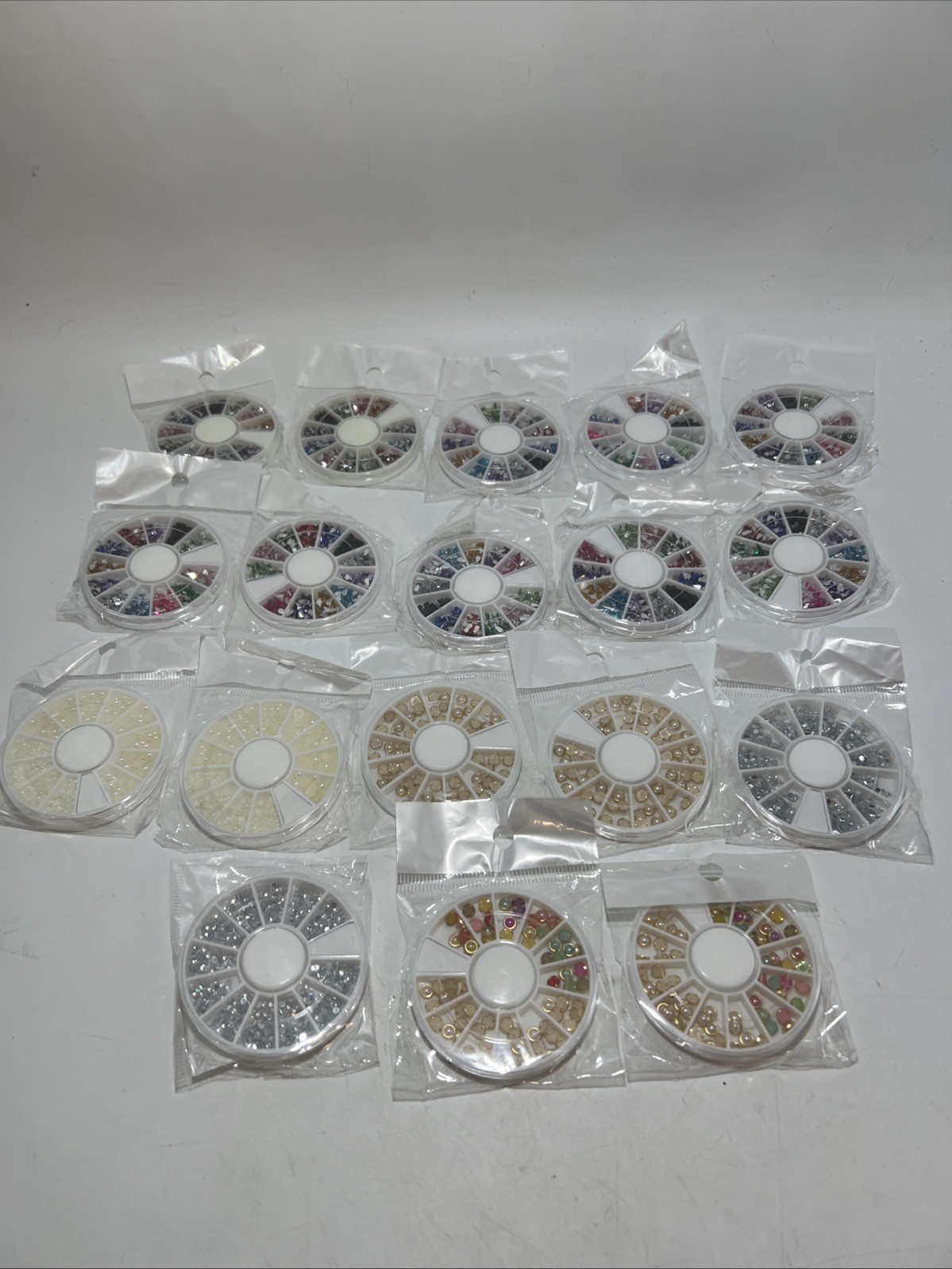 Lot Of 17 *NEW* Nail Art Rhinestones Moons Tear Drop Square Diamond Pearl Silver