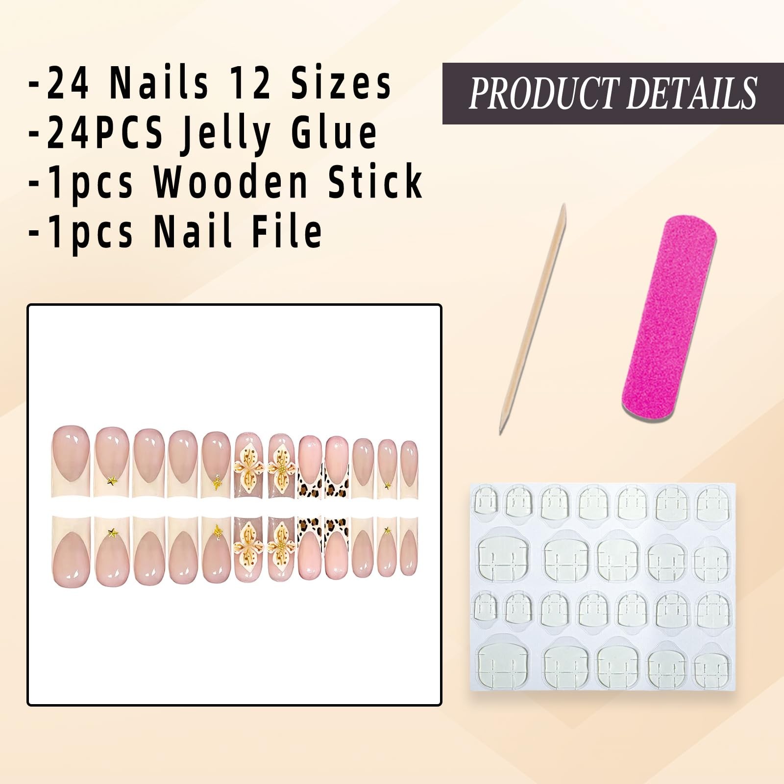 Jremg French Tip Press On Nails Medium Square Square, Multicolor