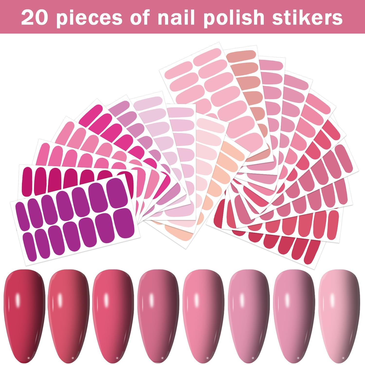 20 Sheets Red Pink Nail Wraps Full Stickers Nail Polish Strips Party Decor