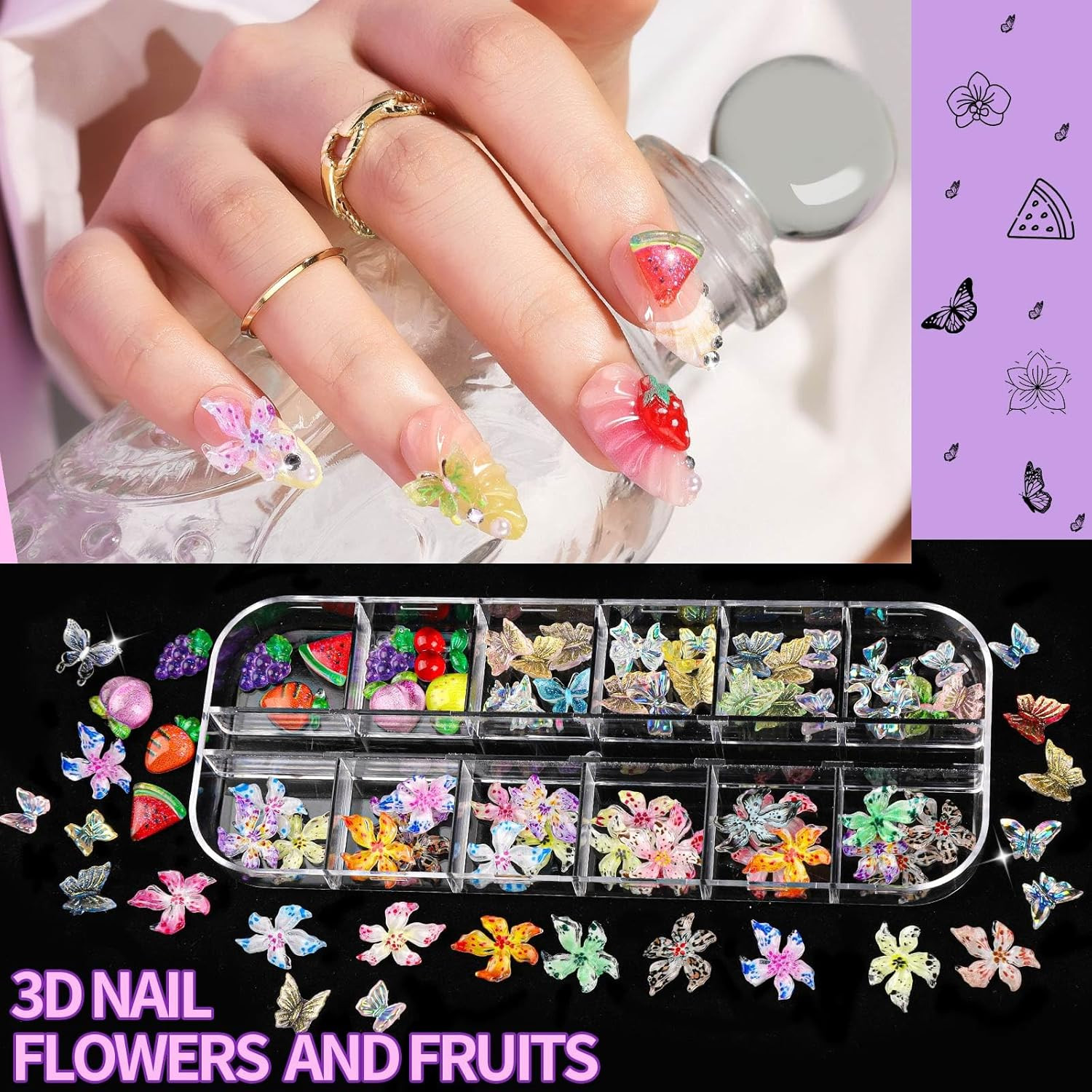 Nail Charms and Gems, 8 Boxes Nail Art Kit for Design, Multi-Shape Rhinestones f