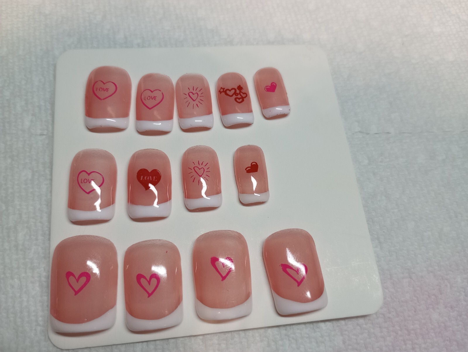 Hearts, Square Short, PressOn Nails, Handmade, Valentines, Women, Girls, Nail