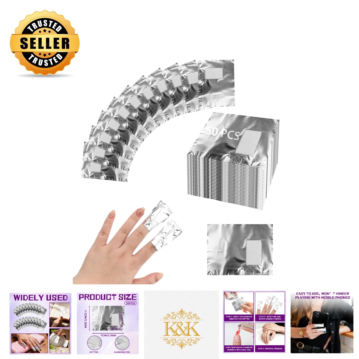 Portable 50 Pcs Nail Foil Wraps – Fast Soak Off Solution for All Nail Types