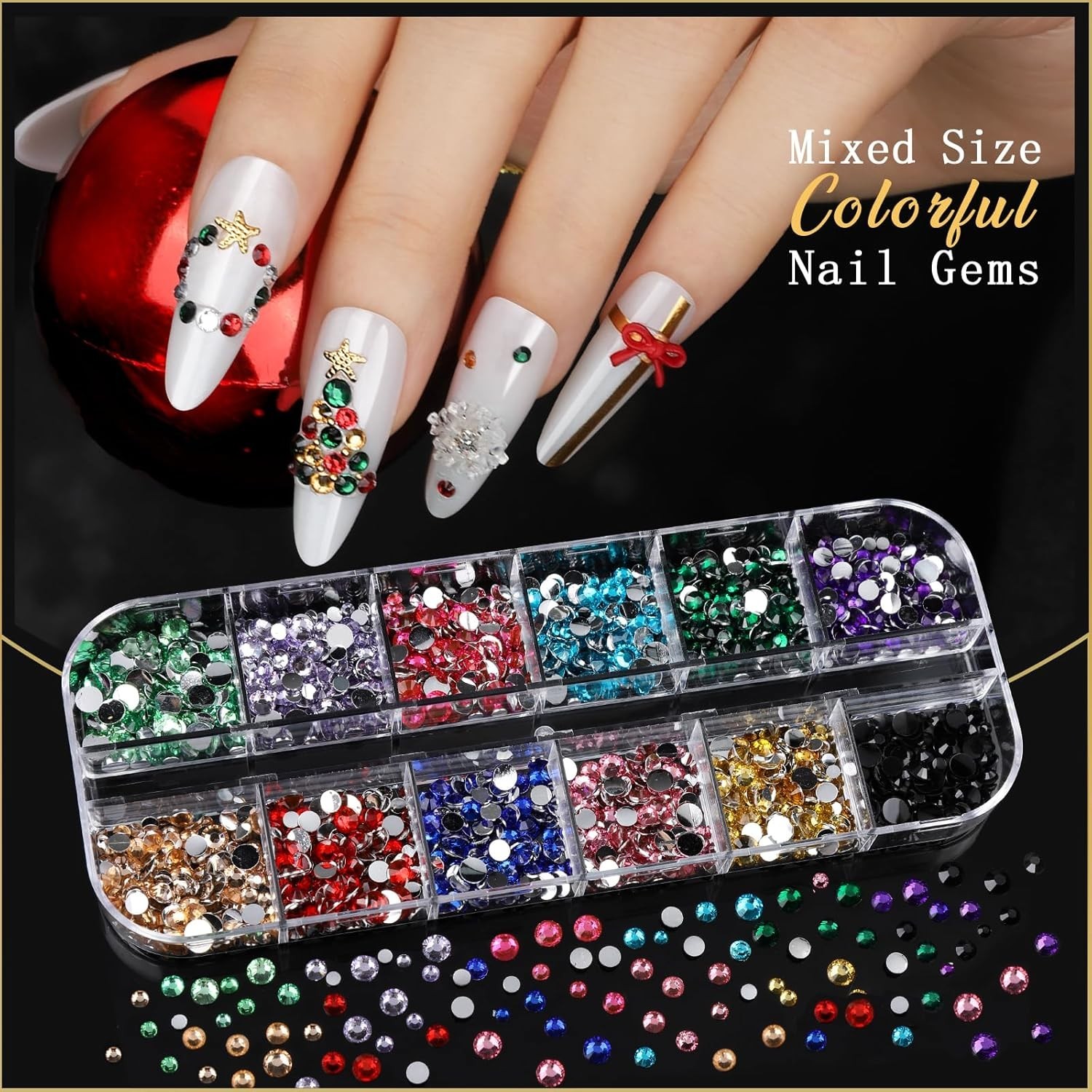 Teentior Nail Charms Nail Stickers with Nail Gems Kit, 8 Boxes Nail Art Rhine…