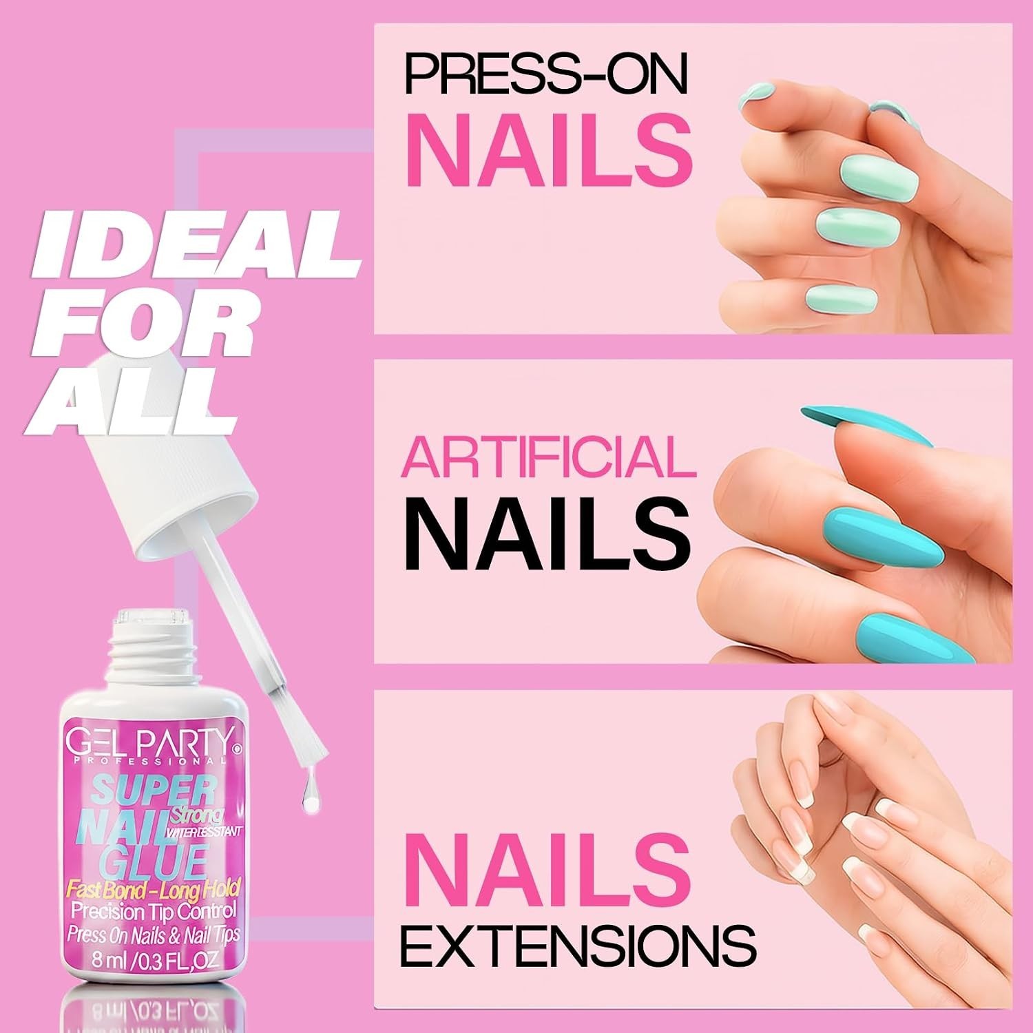 8ml Super Strong Brush On Nail Glue for Press On Nails & Tips – Quick Dry Cle…