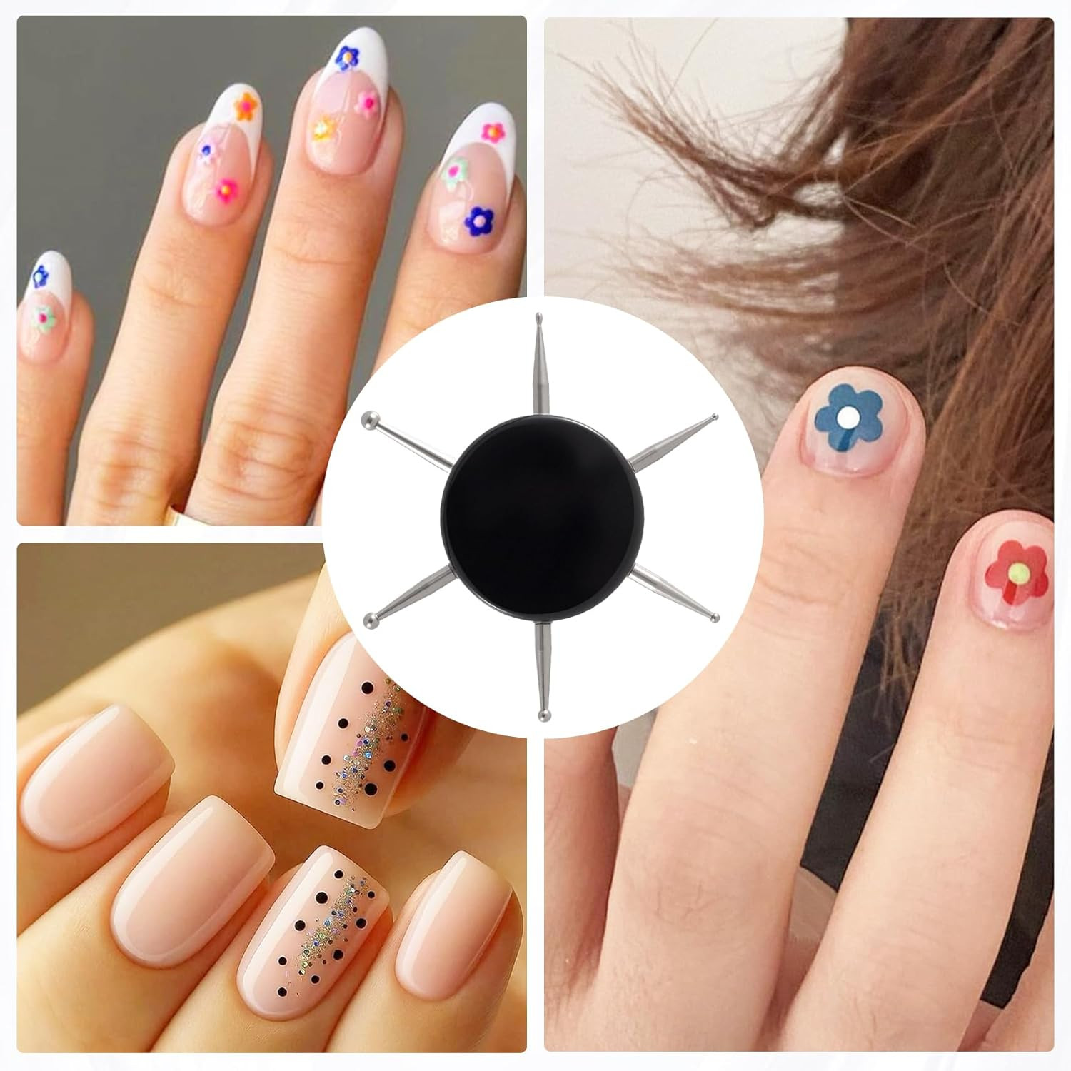 Nail Dotting Tool, 6-In-1 Metal Dotting Tool Nail Art, Circular Nail Design Dott