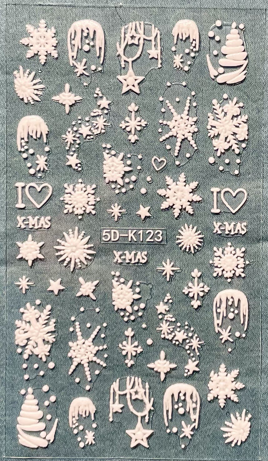 Nail Stickers Art Decal DIY Design 3D Waterproof White Snow Embossed 5D-K123