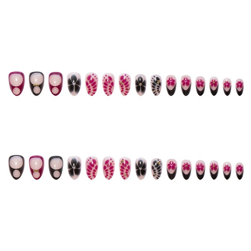 30pcs Retro Sweet Cool Blended Flower Wear Armor Medium Long Nail Art