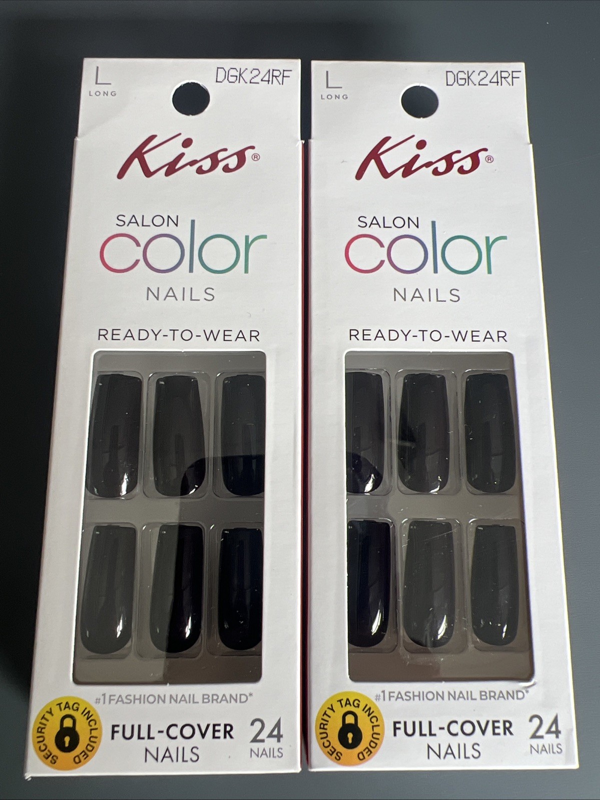 2~Kiss Salon Color LONG Length Glue On Nails~24 Nails Per Box~NEW~Black~