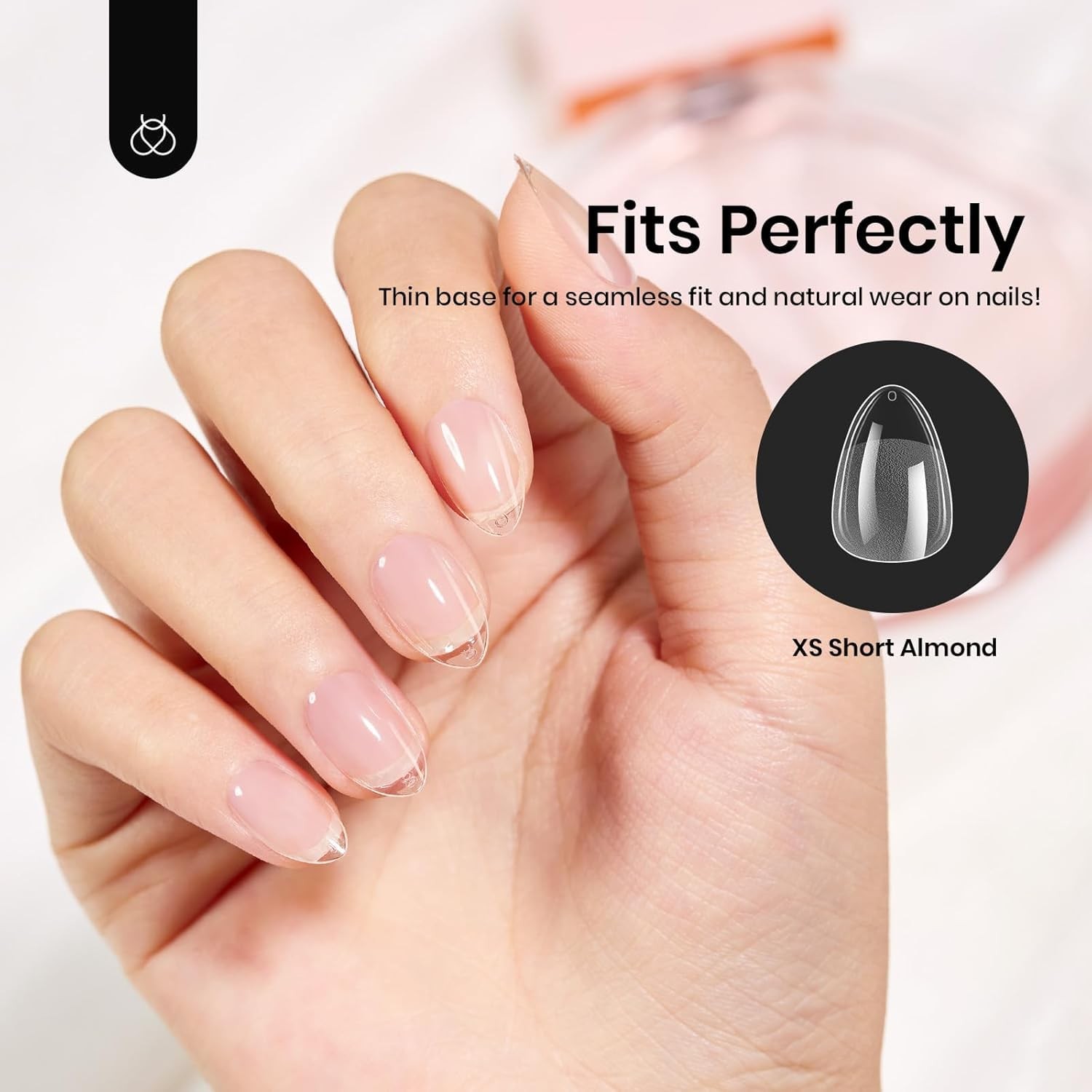 Beetles Gel Nail Tips 576Pcs Extra Short Almond Fake Nails Etch-X Half Nude