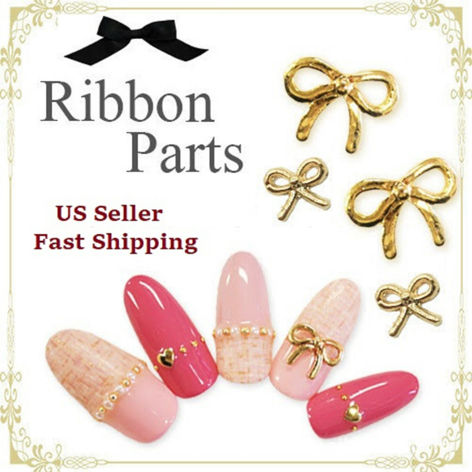 20Pcs New 3D Nail Art Solid Rose Gold Alloy Metal Cute Bow Ribbon DIY Decoration