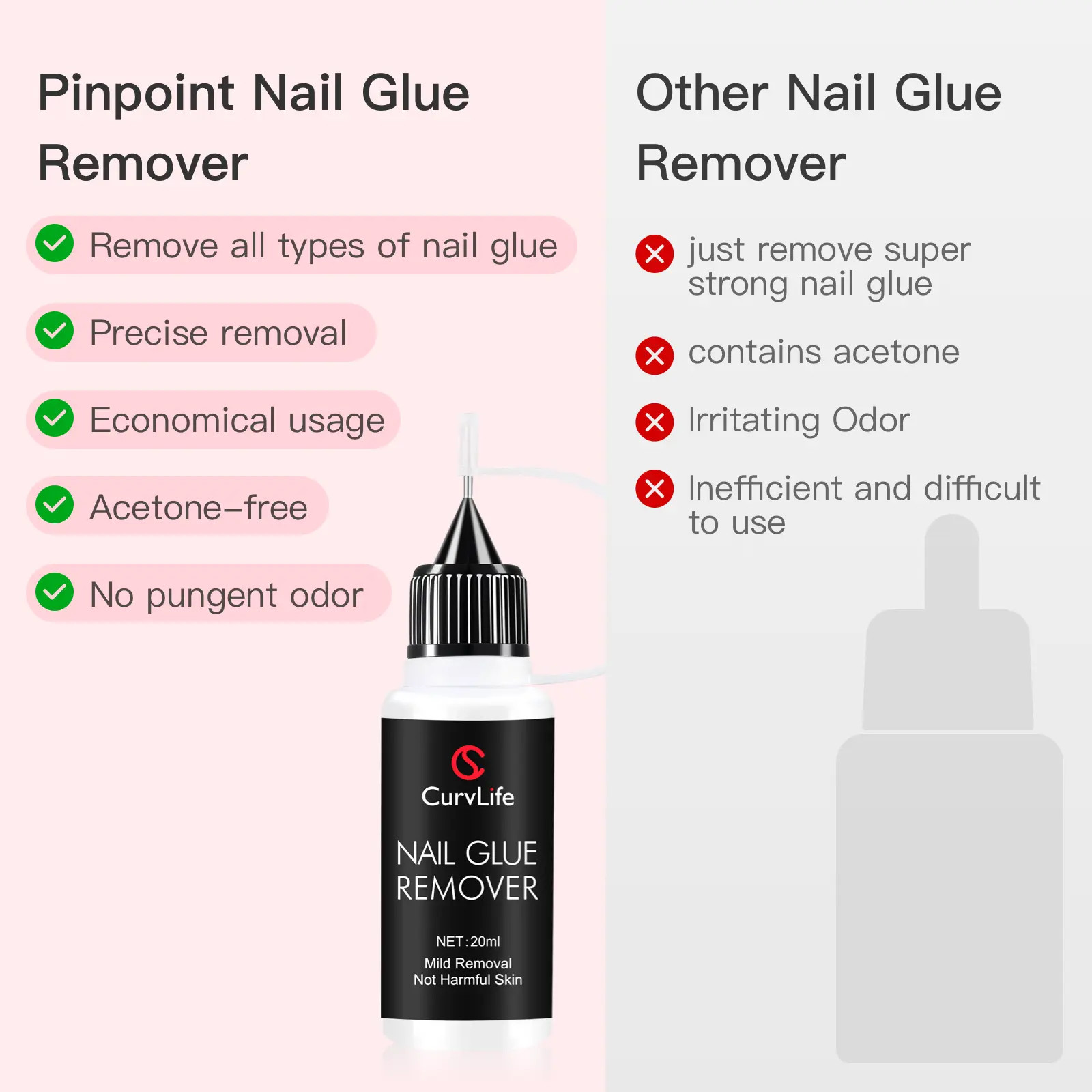 Curvlife 20Ml Nail Glue Remover – Gentle Non-Acetone Formula for Press-On Nails,