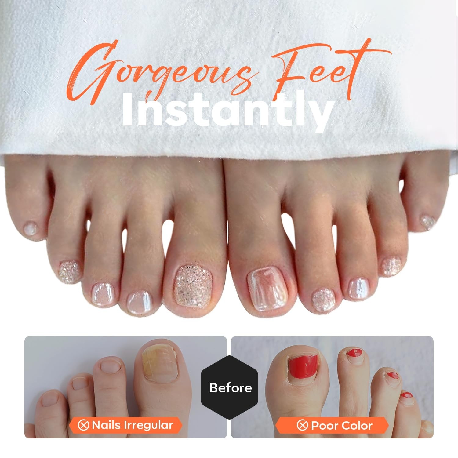 Toe Nail Tips Short Square Soft Gel Tips Squoval Fake Press Ons Toe Nails Mat…