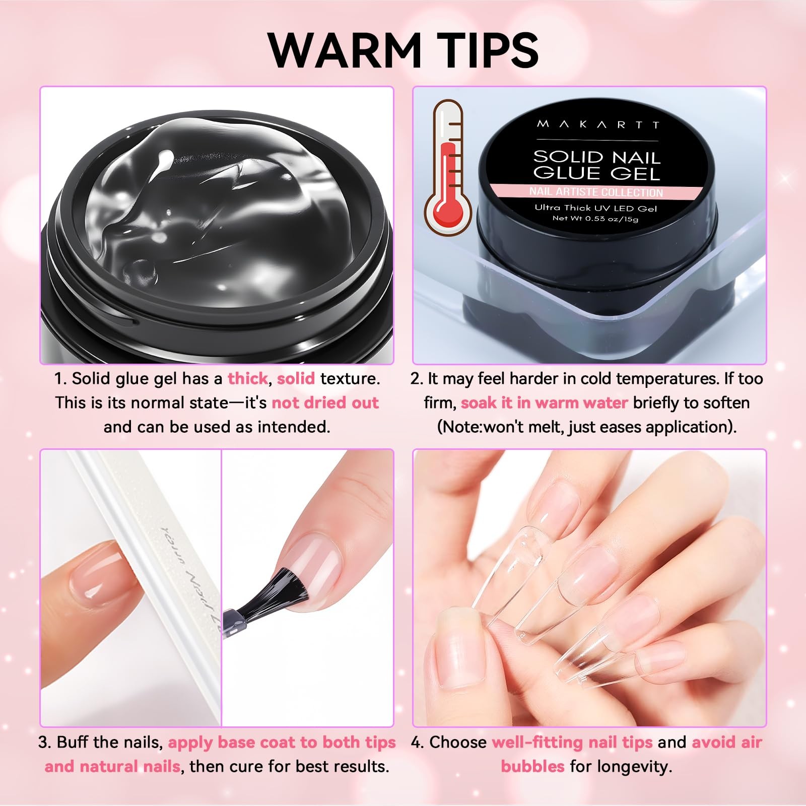 Makartt Solid Nail Glue Gel for Press on Nails: Strong 15ml / 0.53oz, Clear