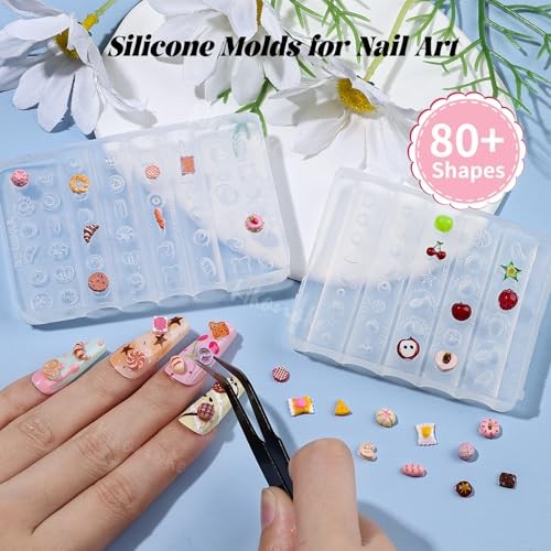 2 Pcs Food & Fruit Silicone Nail Molds, 3D Strawberry Cherry Apple Food Fruit