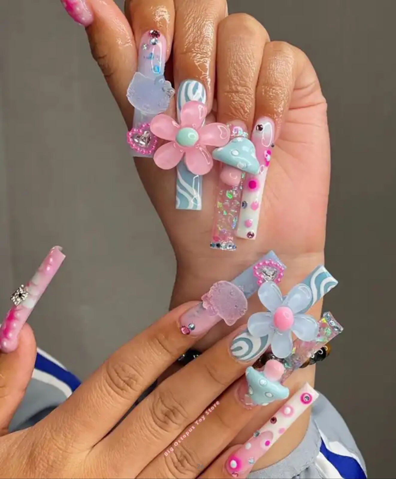 Xxxl Rectangle, Fake Nails 3D Hello KITTY Pink Diamond Strong, Long Nails