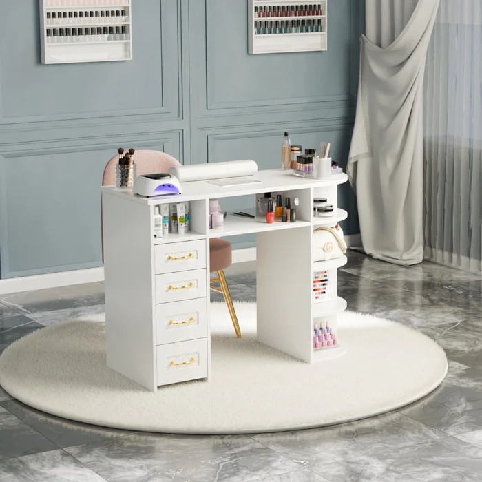 Manicure Table with Electric Dust Collector, Display Storage for Nail Technician
