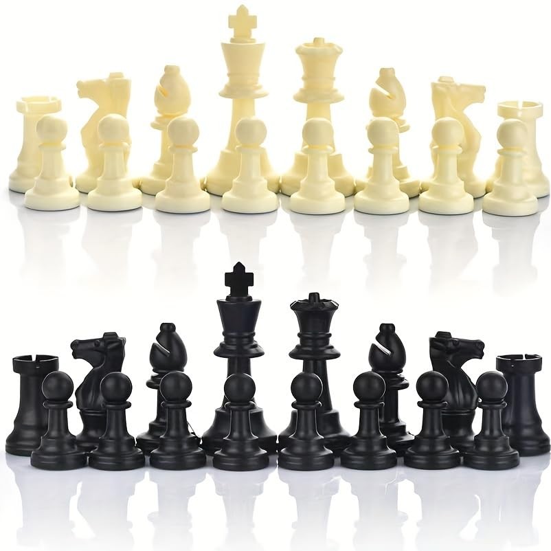 32 Plastic Chess Pieces Set – Black & White 2.95 inches, &