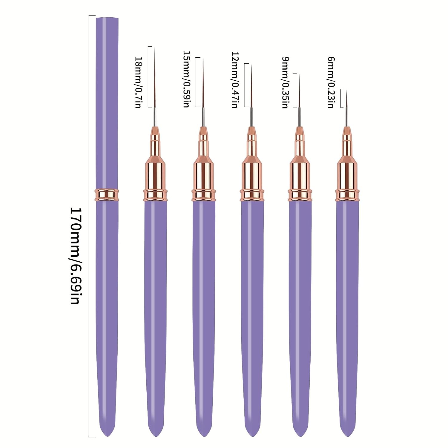 5PCS Nail Art Liner Brushes Set Fine Detail UV Gel Painting Tools Purple