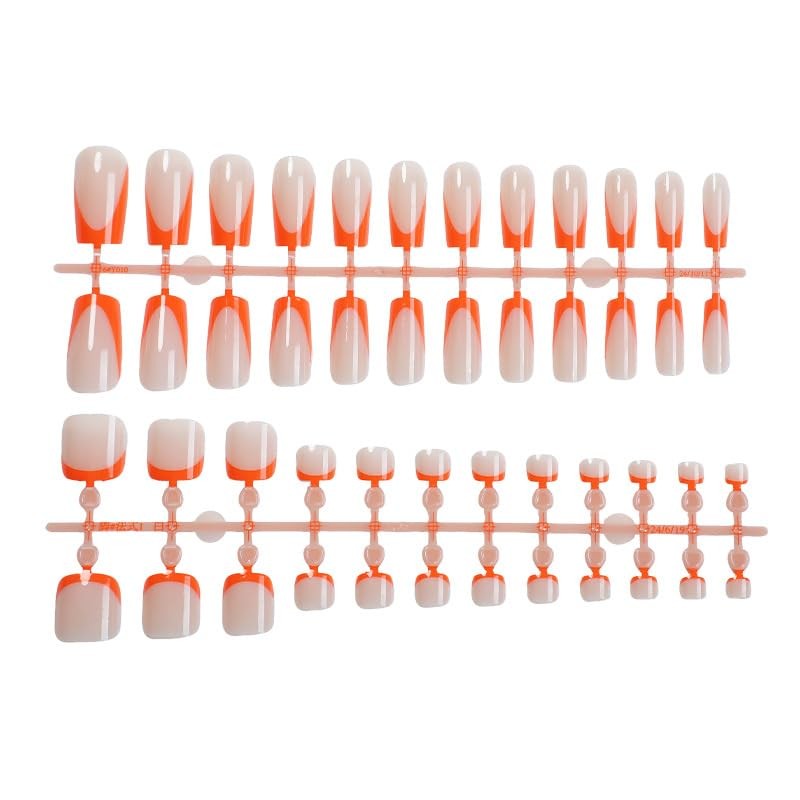 48 Pcs Orange French Tip Press on Nails and Toes Matching Set Long Square Fak…