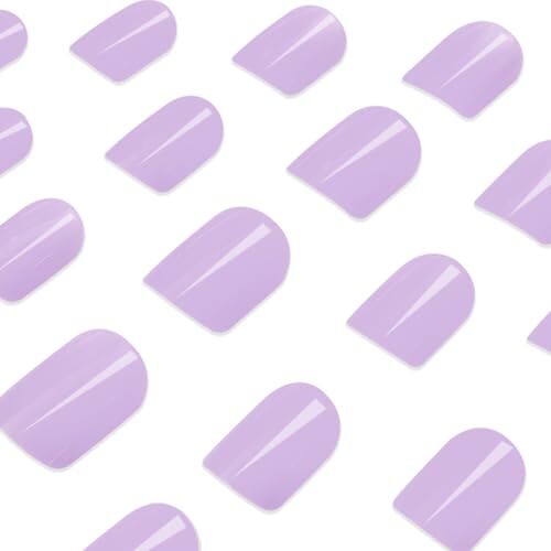 Purple Press on Nails Short Square Fake Nails 1 Fl Oz (Pack of 24) Style-5